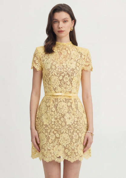 Milly Lace Mini Dress In Yellow