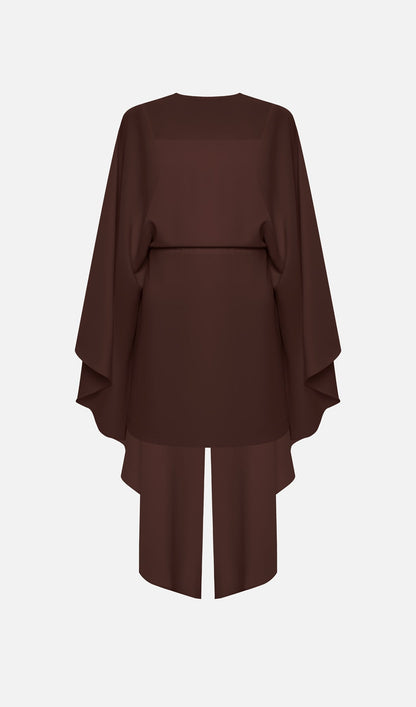 Mini Dress With Flowing Cape In Brown