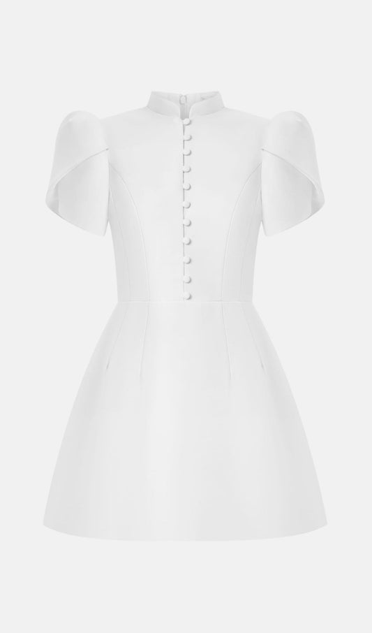 Mini Dress With High Collar In White