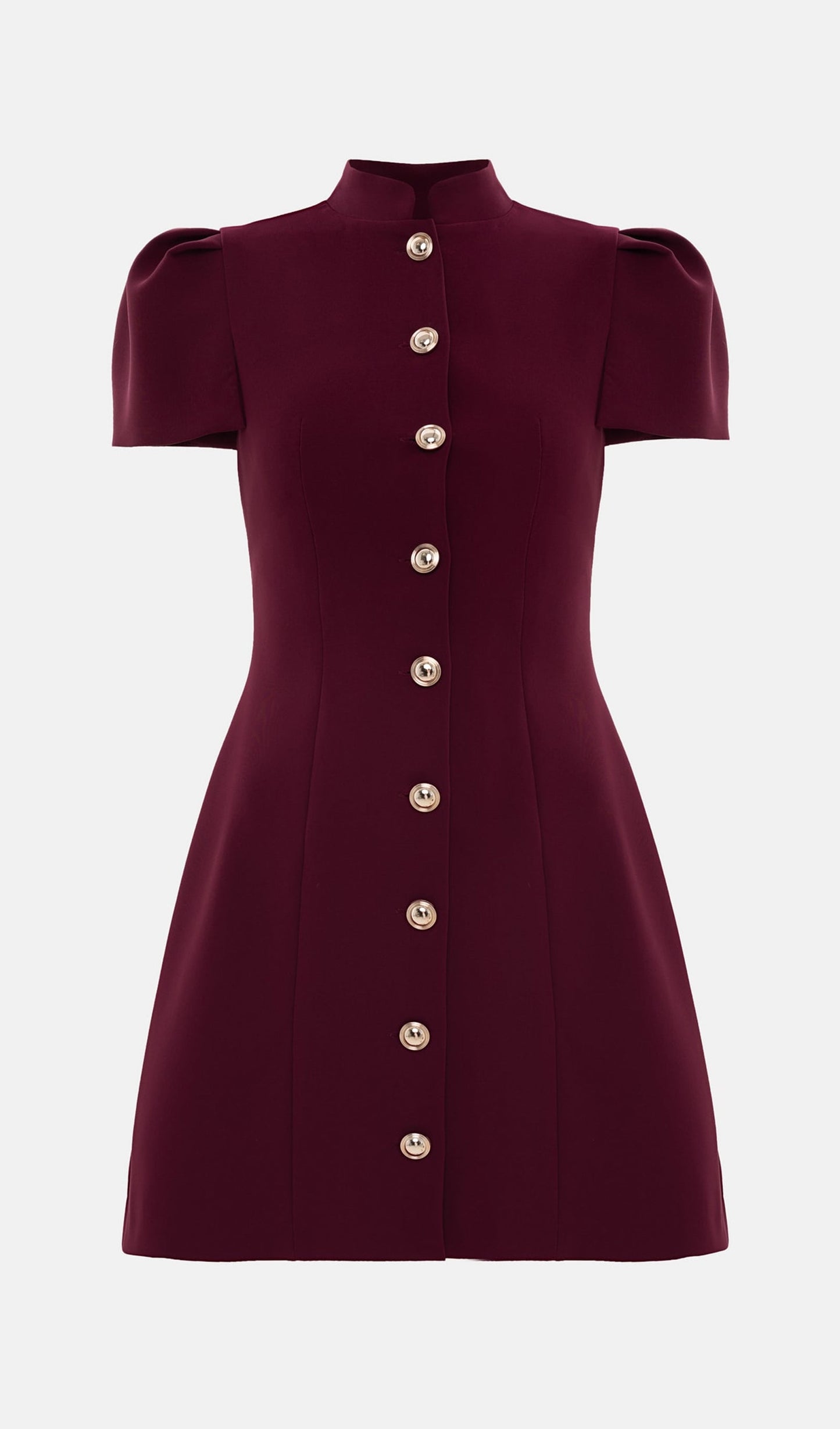 Mini Fitted Dress With Large Buttons In Claret