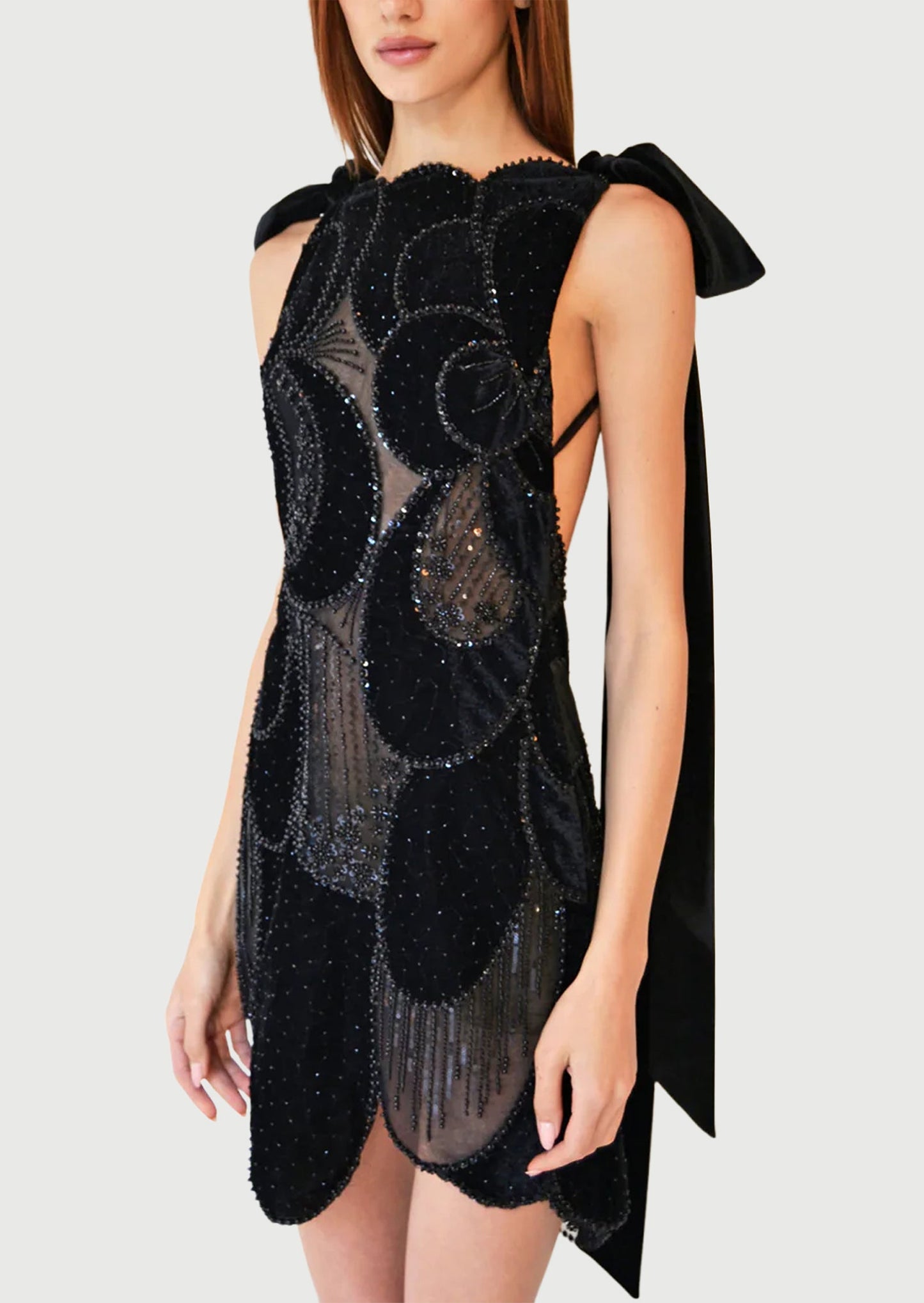 Mini Embroidered Black Velvet Gown