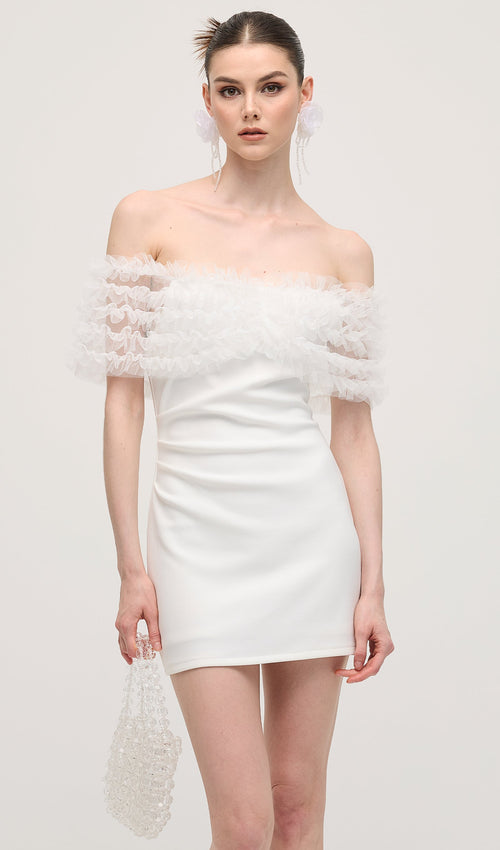 Off Shoulder Floral Tulle Mini Dress