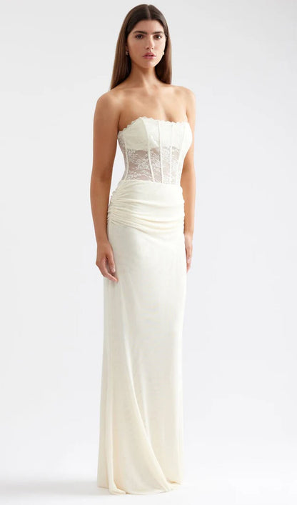 Off Shoulder Lace Bodice Maxi Dress