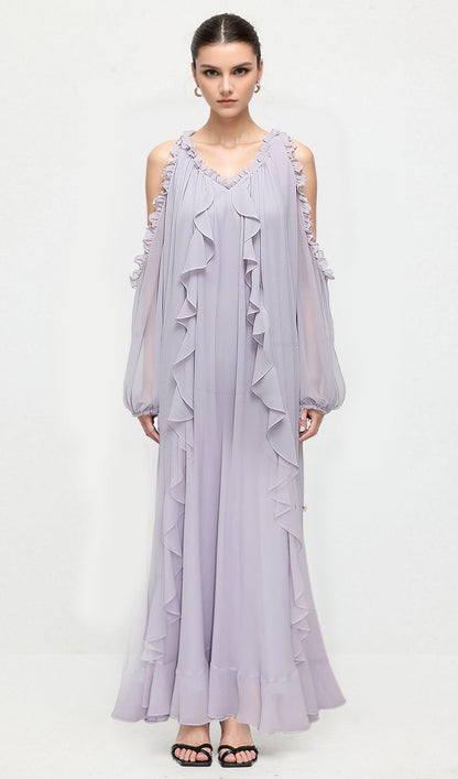 Off Shoulder Maxi Dress With Ruffled Trim
