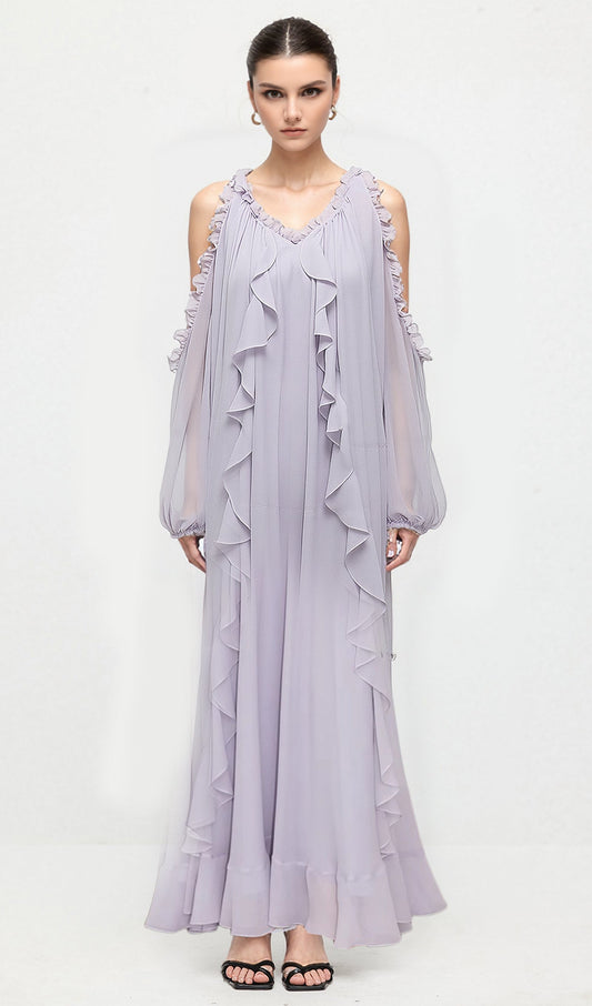 Off Shoulder Maxi Dress With Ruffled Trim