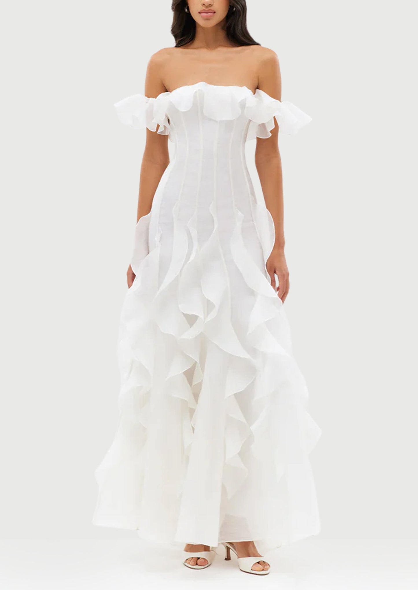 Off Shoulder Ruffled Layered Maxi Dress