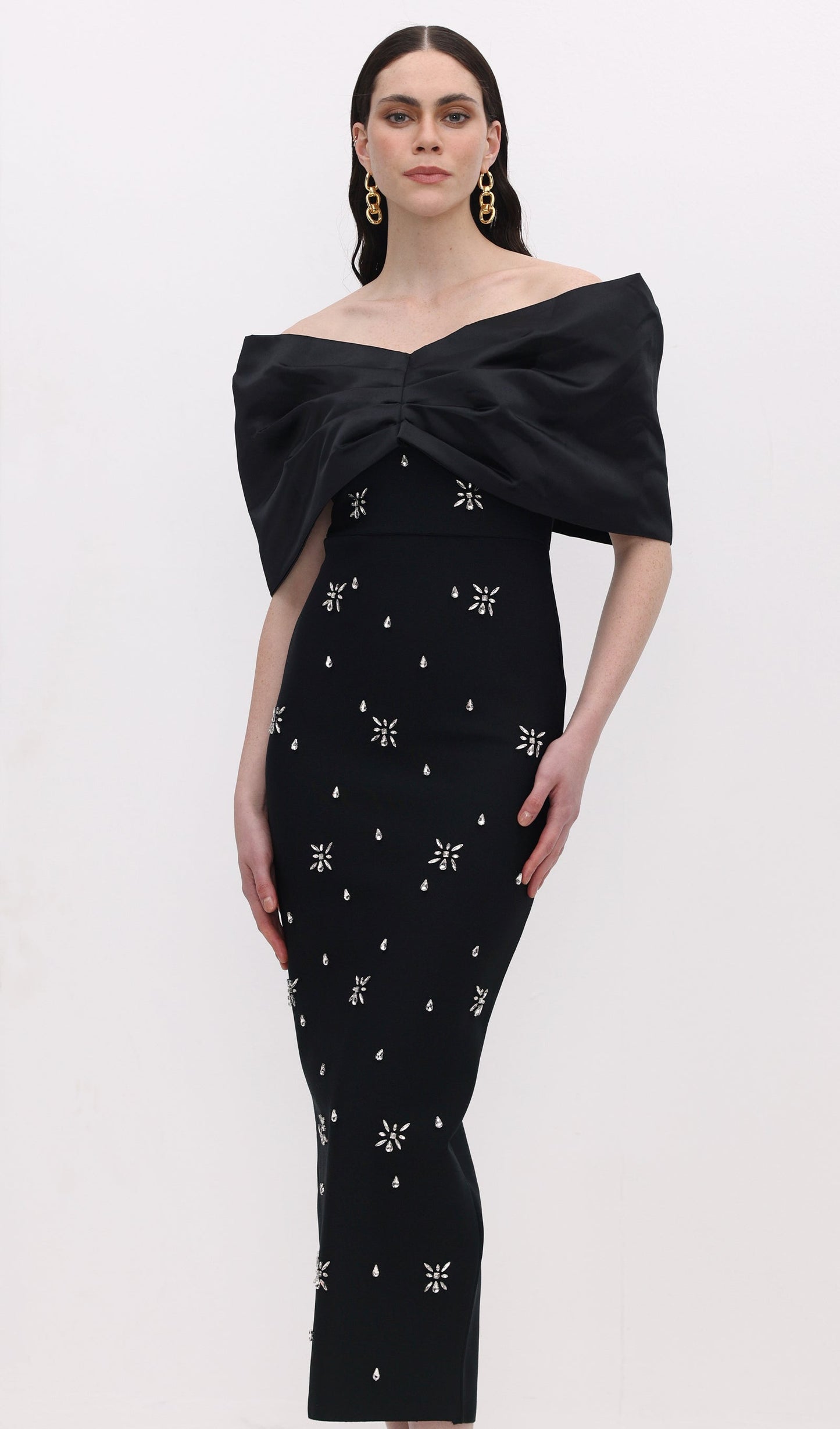 Off Shoulder Diamond Midi Dress