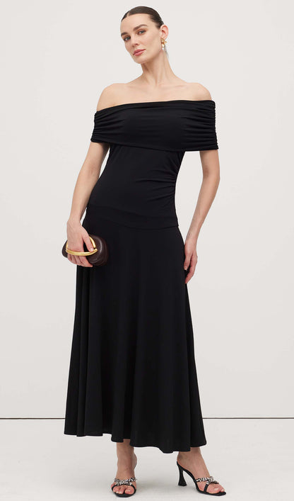 Off Shoulder Draped Midi Dress