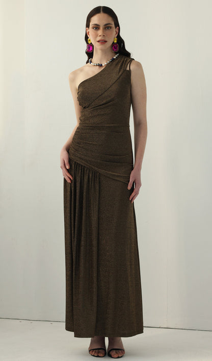 One-Shoulder Glitter Split Maxi Dress