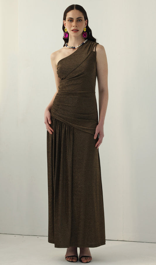 One-Shoulder Glitter Split Maxi Dress