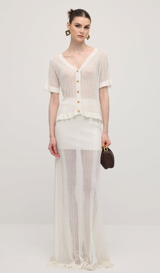 Openwork Jersey Maxi Skirt Sets In White