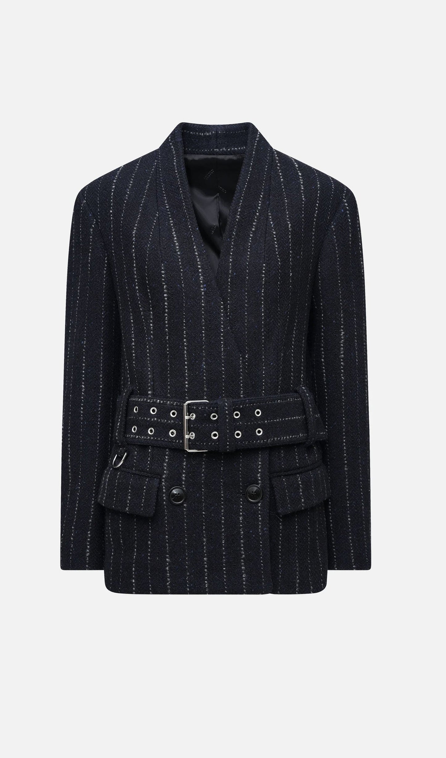 Pinstripe Belted Blazer