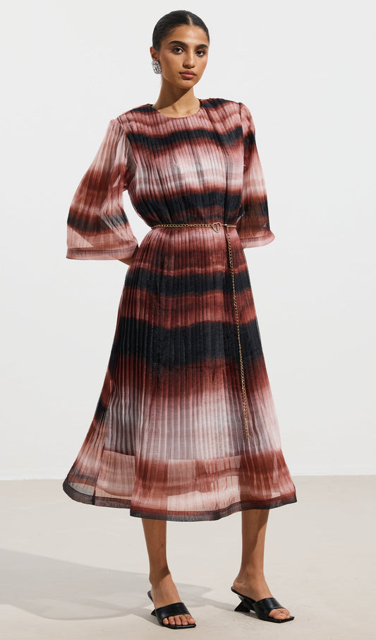 Pleated Tie Dyed Georgette Midi Dress