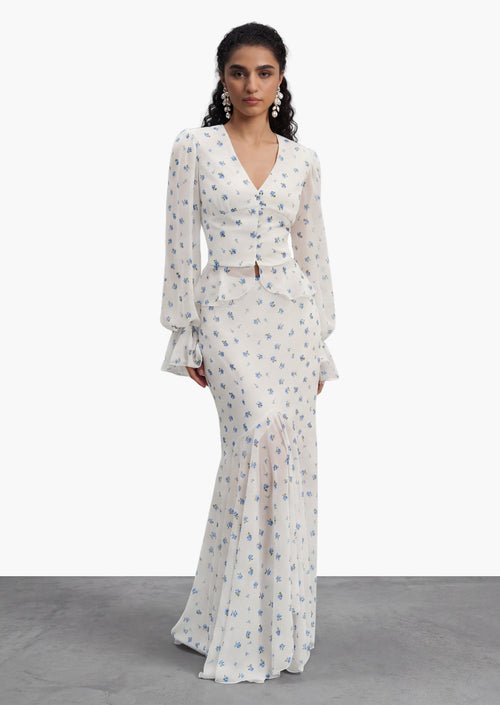 Printed V Neck Shirt & Fishtail Skirt Set