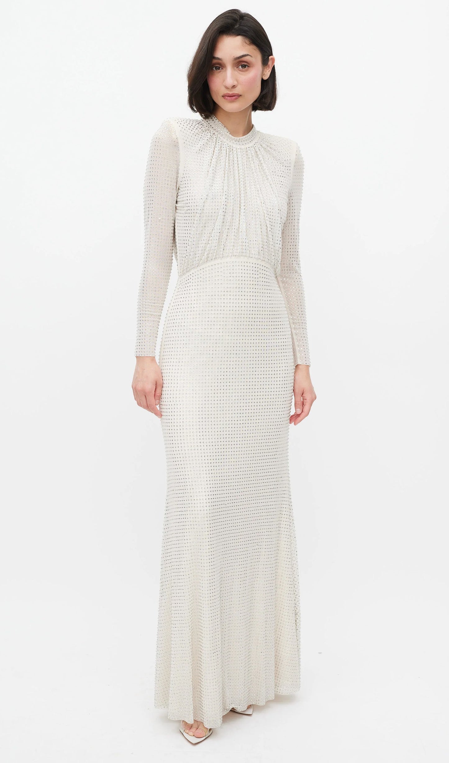 Rhinestone Mesh Long Sleeve Maxi Dress