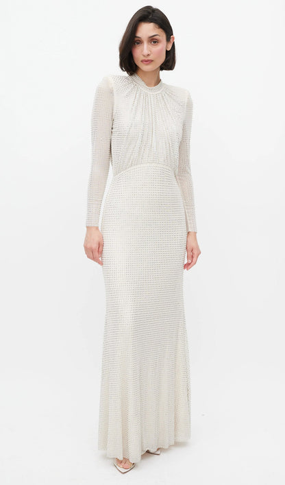 Rhinestone Mesh Long Sleeve Maxi Dress