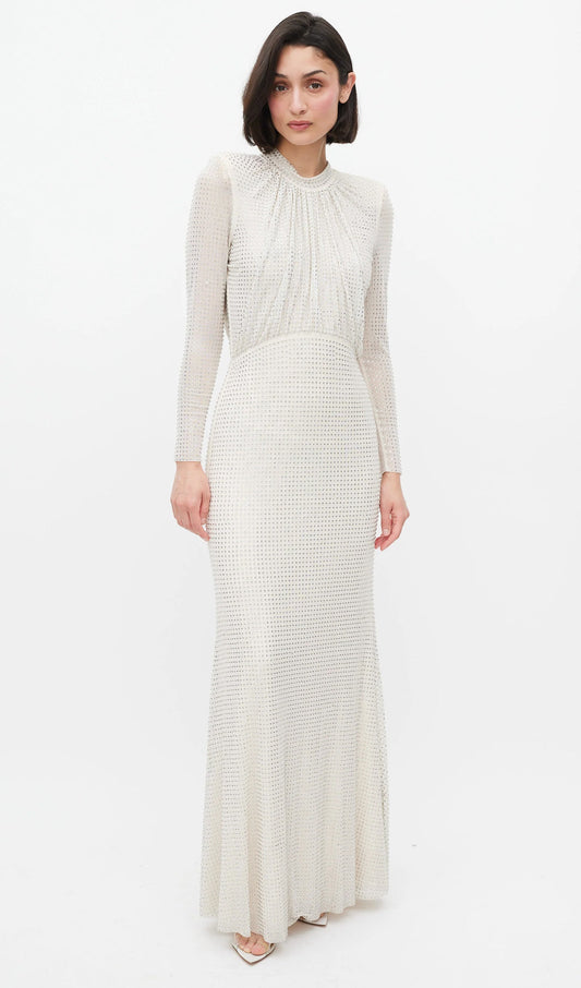 Rhinestone Mesh Long Sleeve Maxi Dress