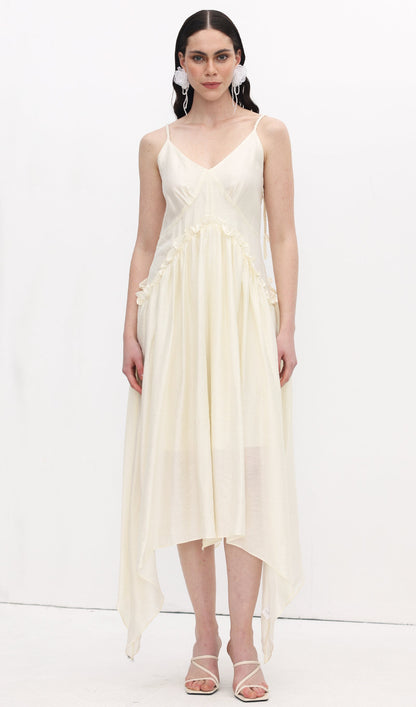 Ruffle Hem Cotton Slip Midi Dress
