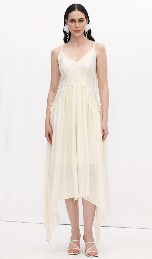 Ruffle Hem Cotton Slip Midi Dress