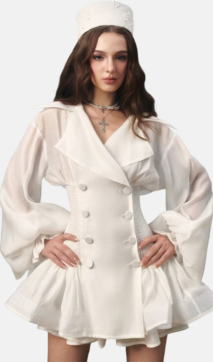 Ruffled Balloon Sleeve Puffy Mini Dress