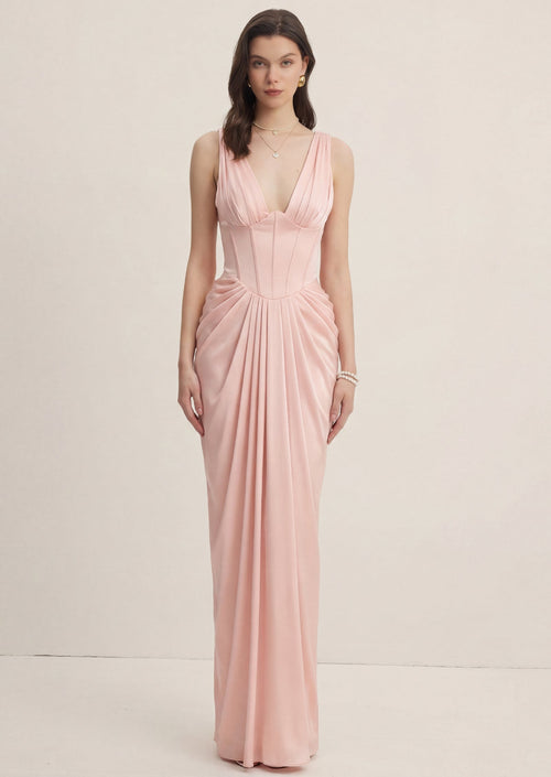 Satin Corset Maxi Dress In Blush