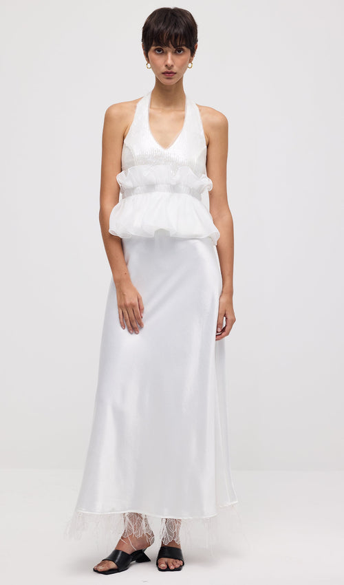 Satin Maxi Skirt In White