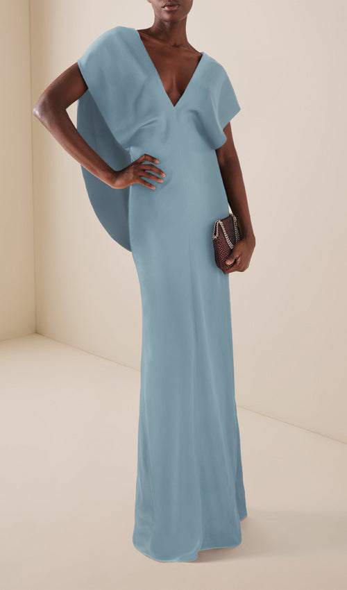 Satin V Neck Open Back Gown