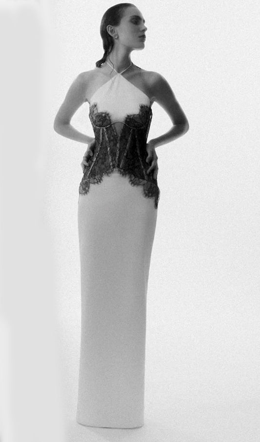 Satin And Lace Corset Maxi Dress