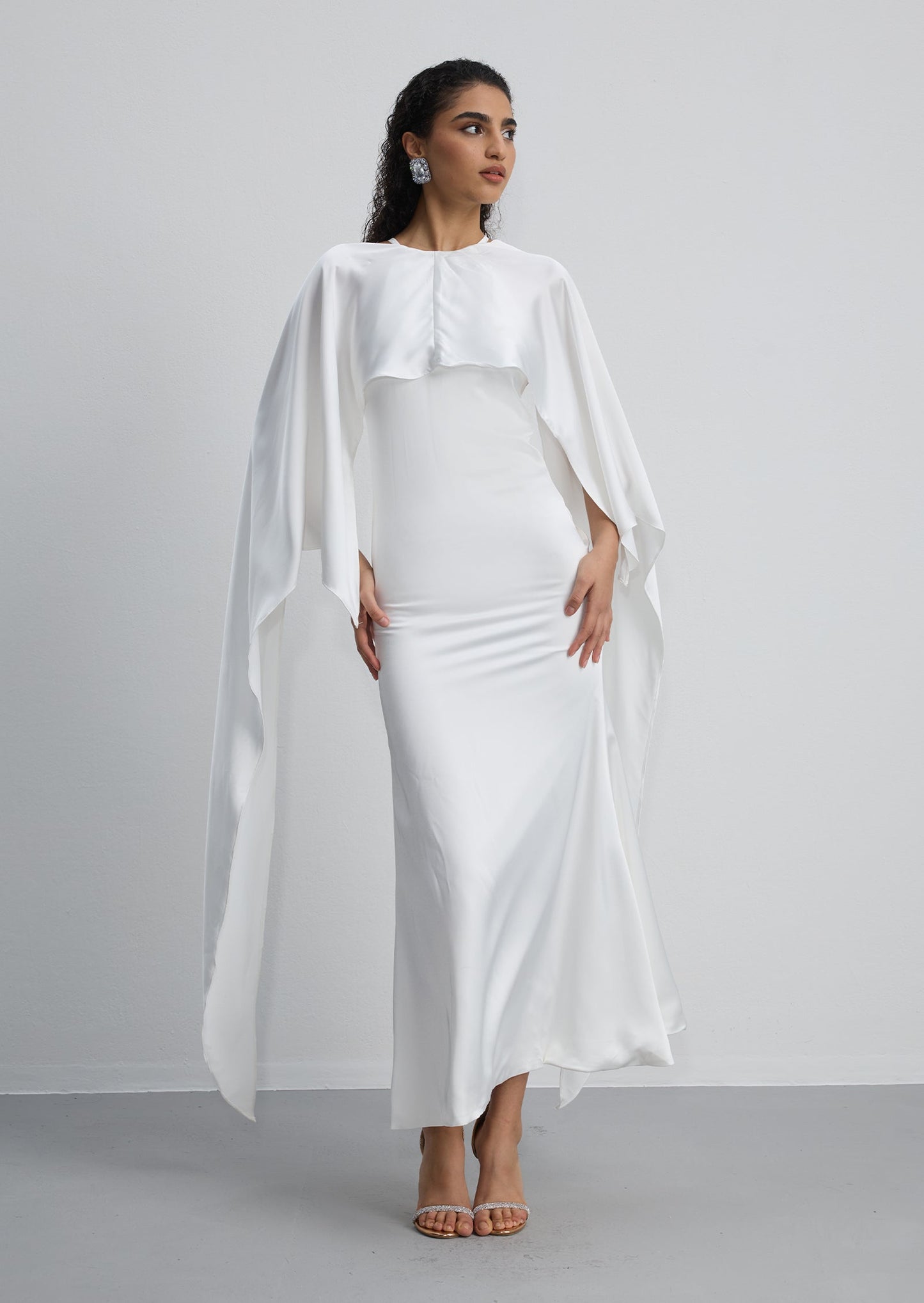 Satin Cape Two Piece Maxi Dress