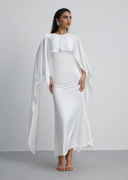 Satin Cape Two Piece Maxi Dress