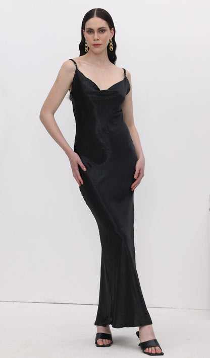 Satin Cowl Neck Backless Slip Dress