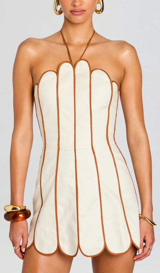 Scalloped Linen Halter Mini Dress