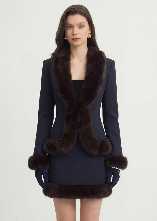 Sculpted Wool & Fur Trim Jacket