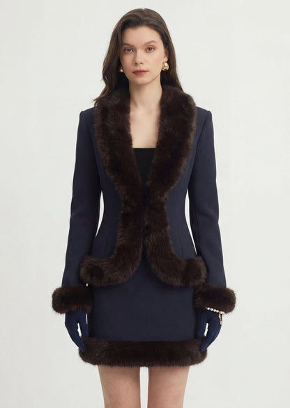 Fur Trim Jacket & Sleeveless Mini Dress Set