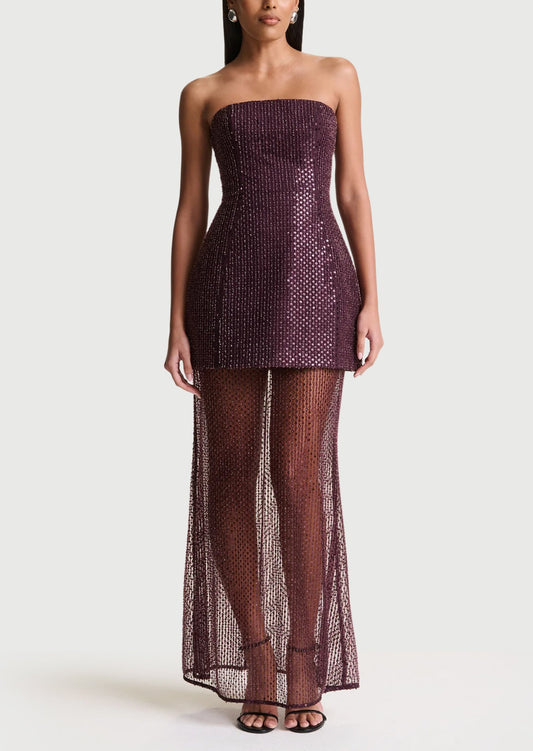 Sequin Embellished Bandeau Maxi Dress In Purple