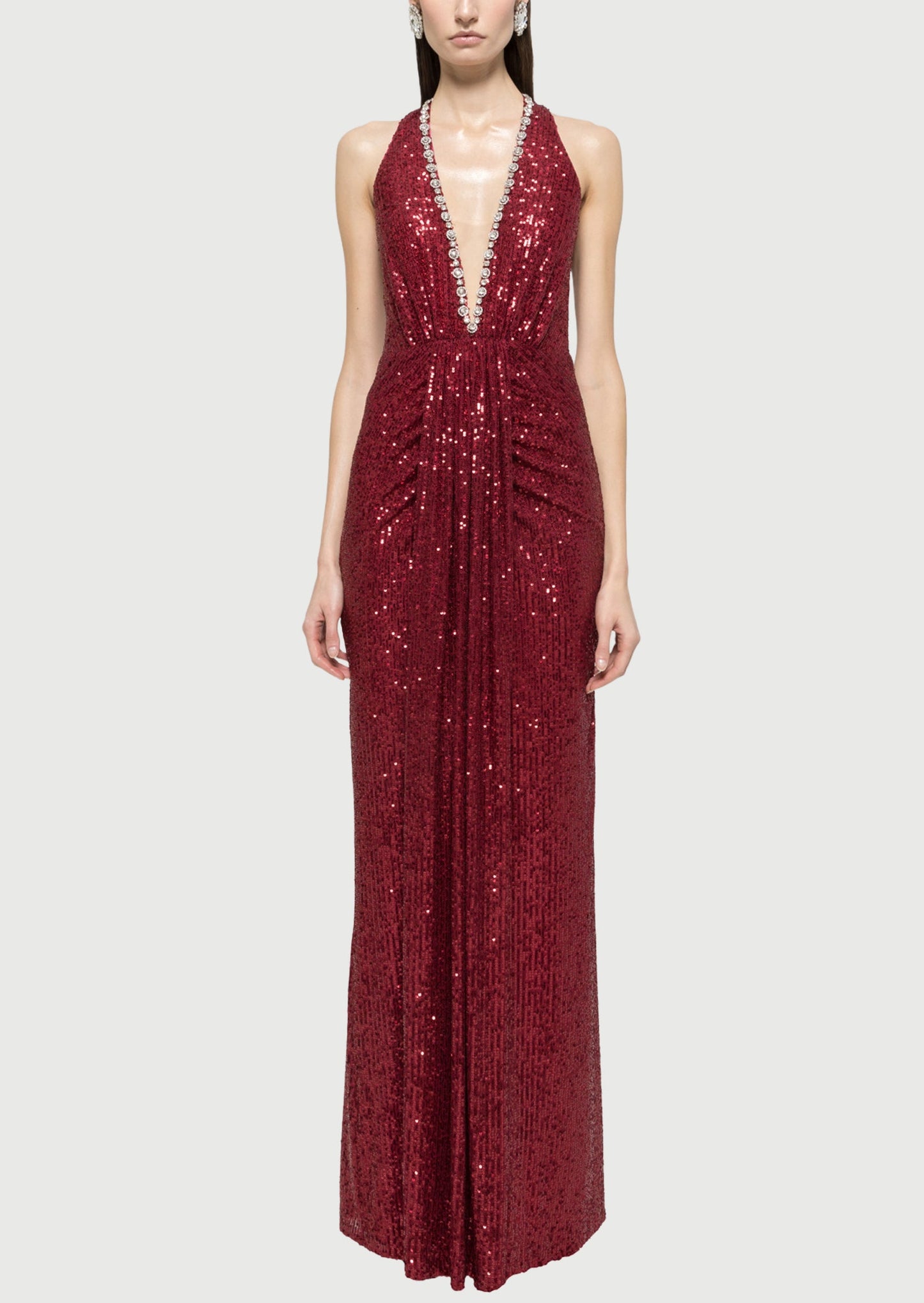 Sequined Halterneck Maxi Dress In Claret