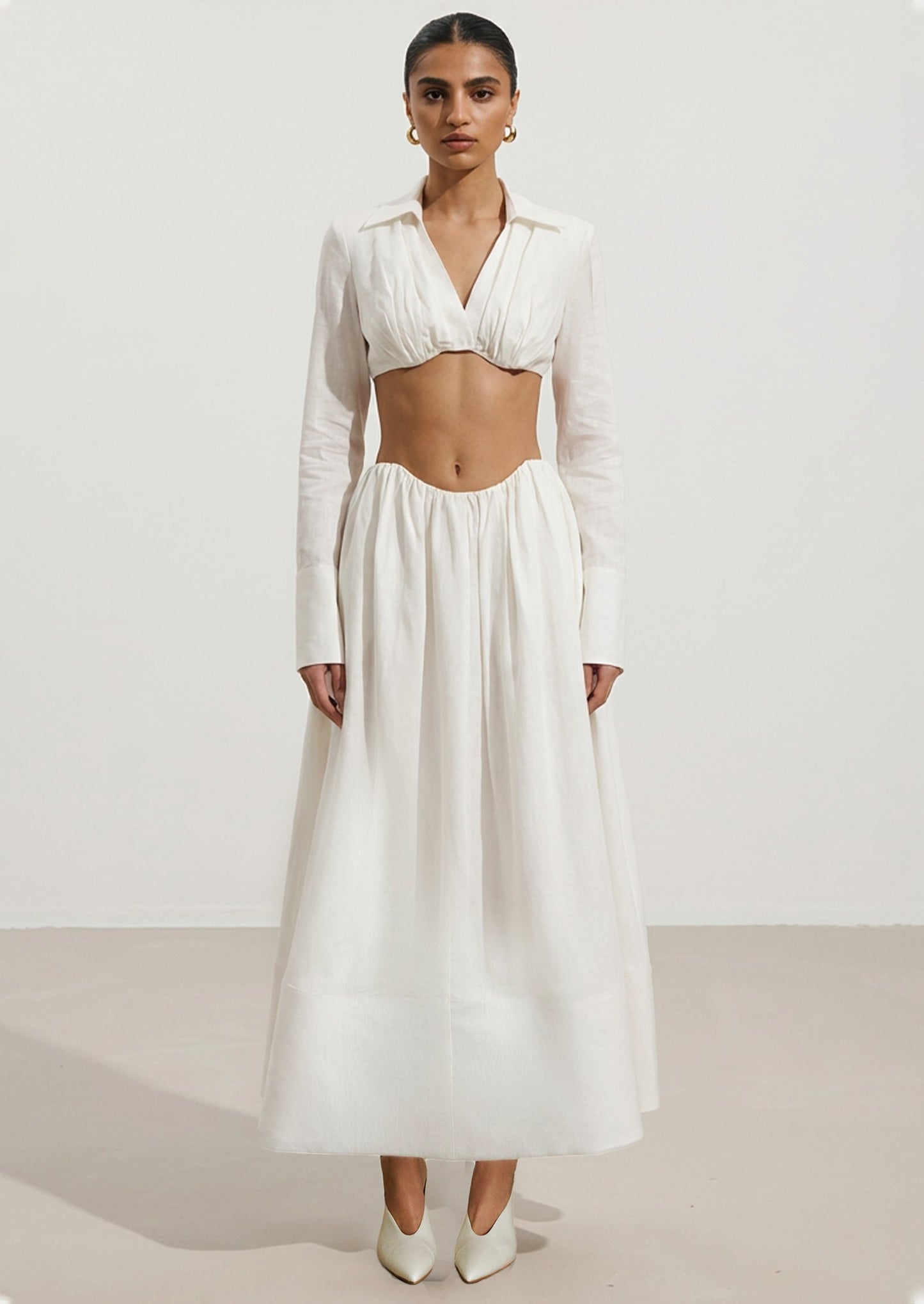 Shirt Bra Top & Gathered Maxi Skir Set