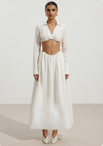 Shirt Bra Top & Gathered Maxi Skir Set