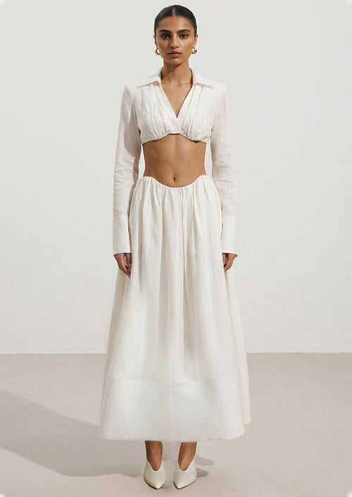 Shirt Bra Top & Gathered Maxi Skir Set