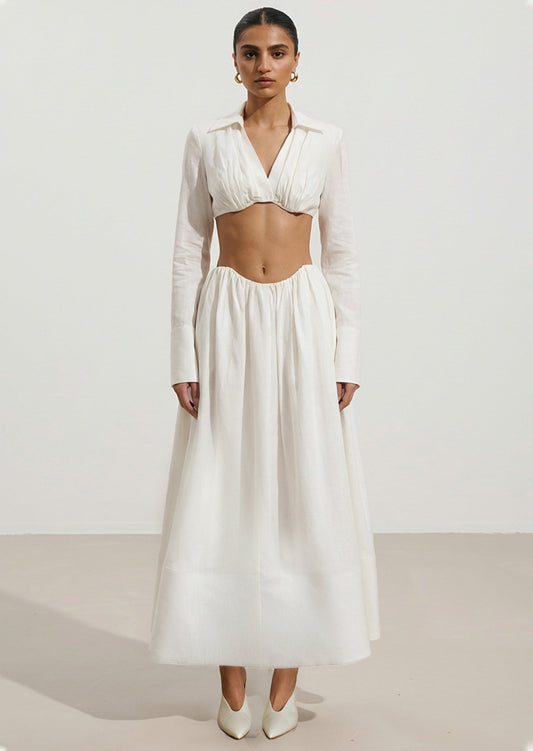 Shirt Bra Top & Gathered Maxi Skir Set