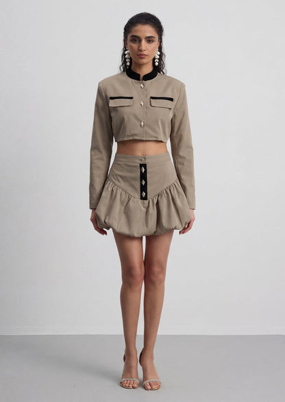 Short Blazer Paired With Tulip Skirt Set