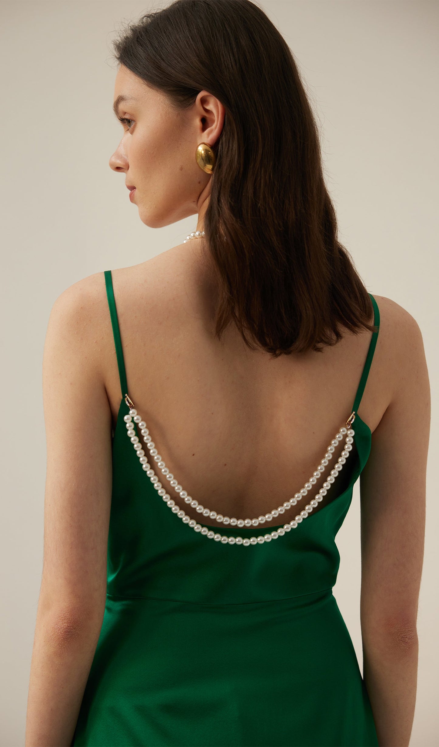 Silk Pearl Midi Dress-Green