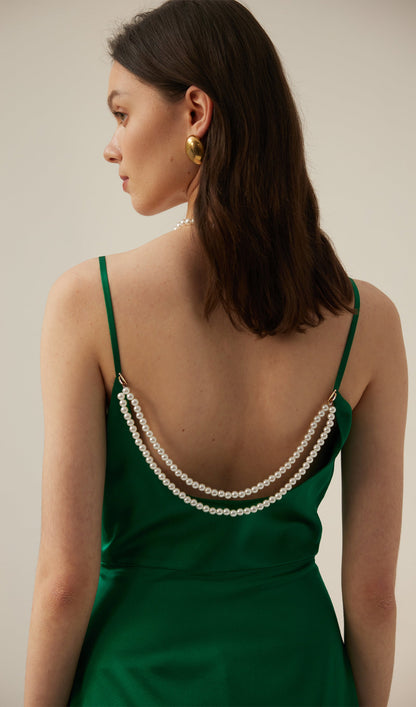 Silk Pearl Midi Dress-Green