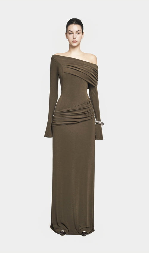 Single Jersey Knit  Draped Maxi Dress