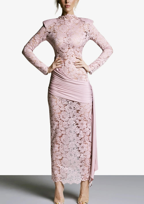 Siren Lace Midi Dress In Pink