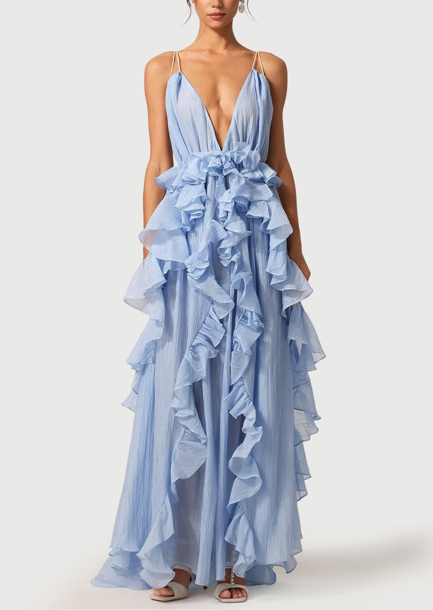 Sleeveless Backless Pleated Layered Maxi Dress