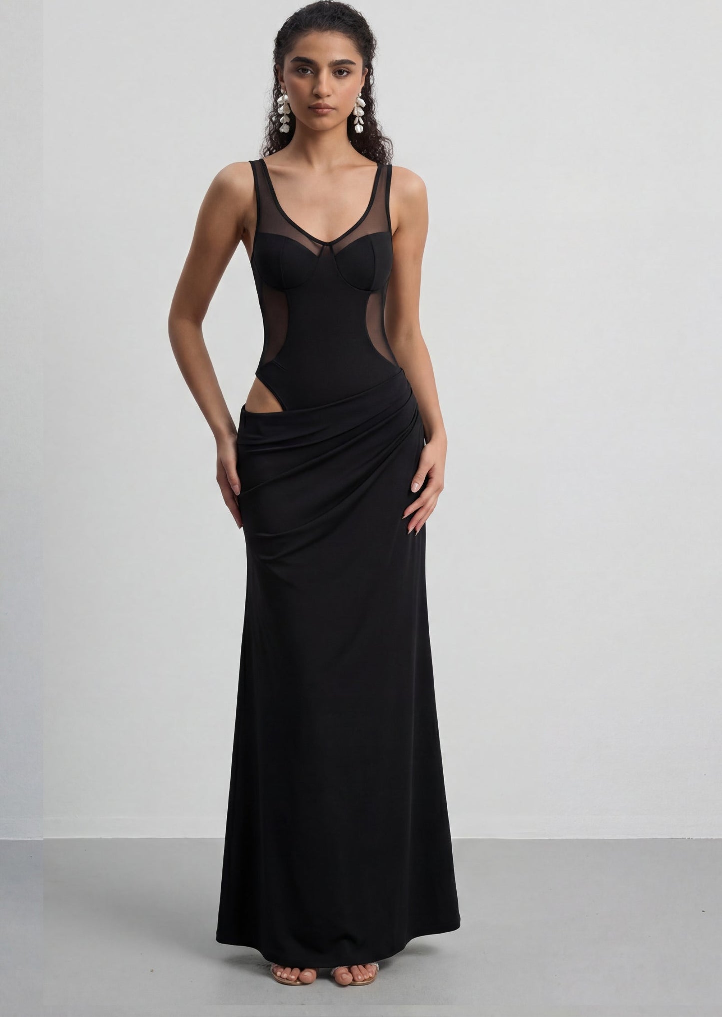 Sleeveless Black Satin Corset Dress