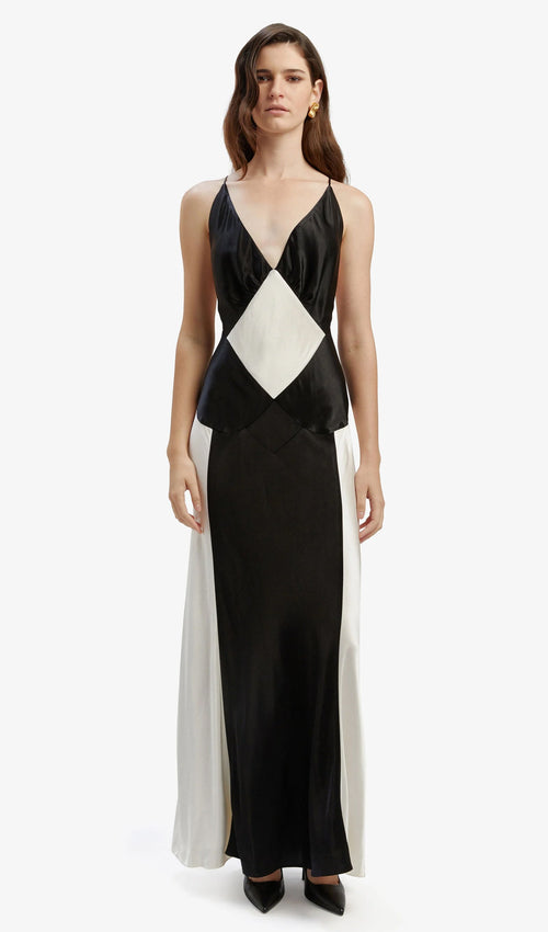 Sleeveless Contrast Maxi Dress In Black Ivory