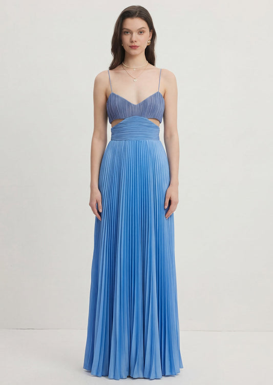 Sleeveless Cutout  Pleated Maxi Dress