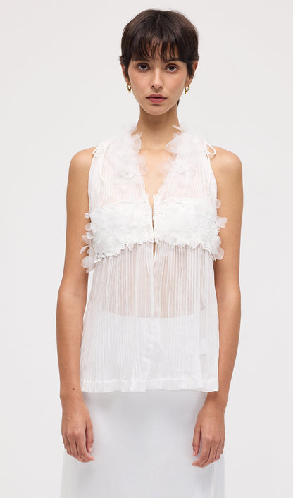 Sleeveless Pleated Embroidered Top